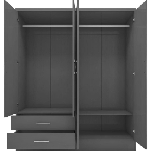 Seconique Nevada 4 Door 2 Drawer Mirrored Wardrobe in 3D Effect Grey Finish 2