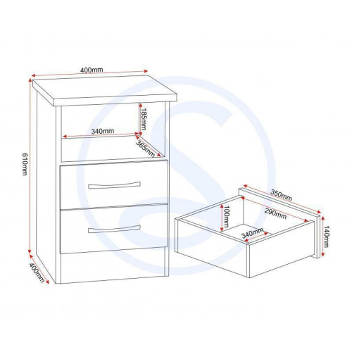 Seconique Nevada Bedside 2 Drawer 3D Effect Grey 1