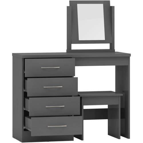 Seconique Nevada 4 Drawer Dressing Table Set 3D Grey Effect Including Stool and Mirror 1