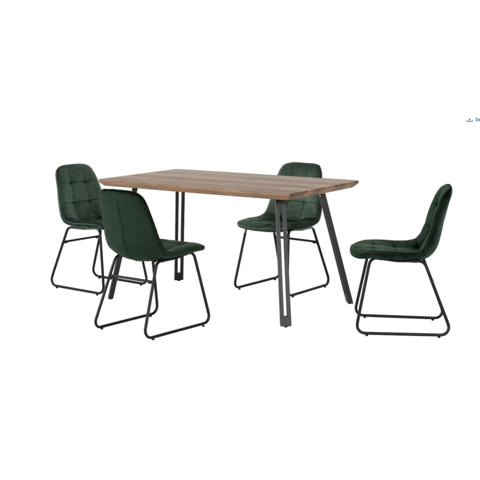Quebec Straight Edge Dining Set Medium Oak Effect with Green Lukas Chairs