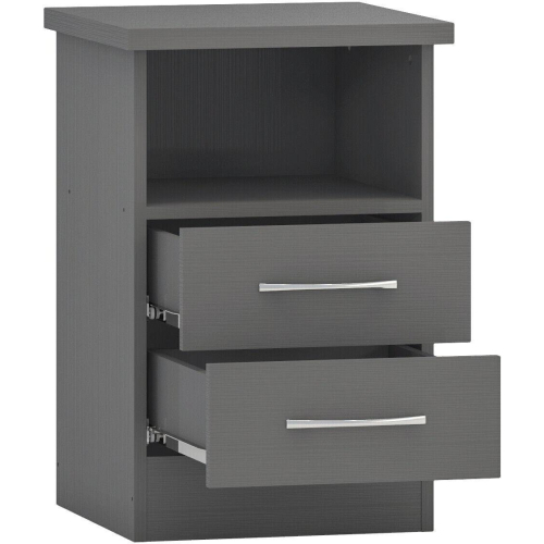 Seconique Nevada Bedside 2 Drawer 3D Effect Grey 2