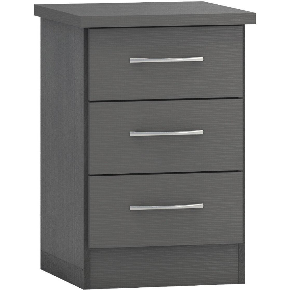 Nevada Bedside 3 Drawer 3D Effect Grey