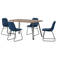 Quebec Straight Edge Dining Set Medium Oak Effect with Blue Lukas Chairs