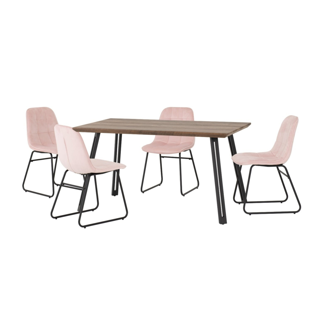 Quebec Straight Edge Dining Set Medium Oak Effect with Pink Lukas Chairs