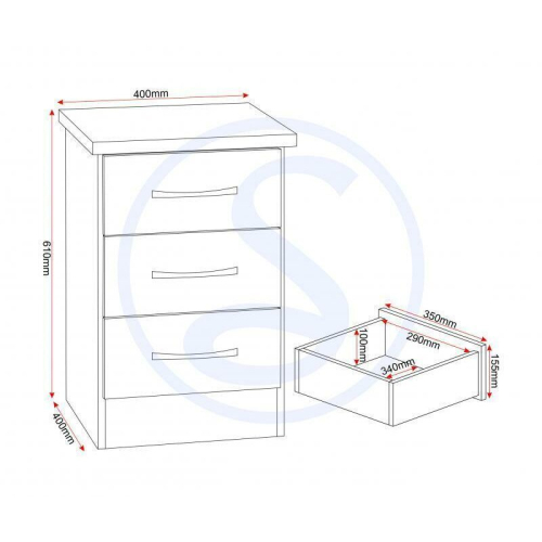 Seconique Nevada Bedside 3 Drawer 3D Effect Grey 1