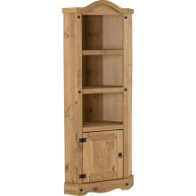 Corona Corner 1 Door 2 Shelf Display Unit in Distressed Waxed Pine