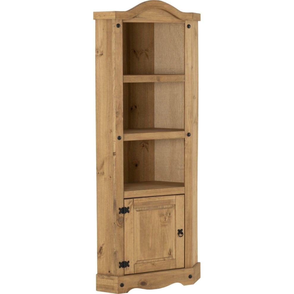 Corona Corner 1 Door 2 Shelf Display Unit in Distressed Waxed Pine