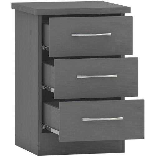 Seconique Nevada Bedside 3 Drawer 3D Effect Grey 2