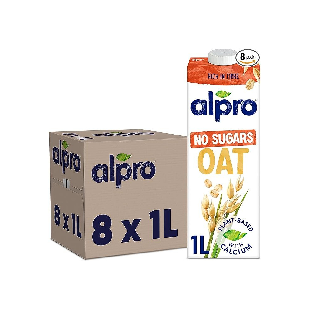 Alpro Oat No Sugars Plant-Based Long Life Drink Vegan/Dairy Free 1L Pack Of 8