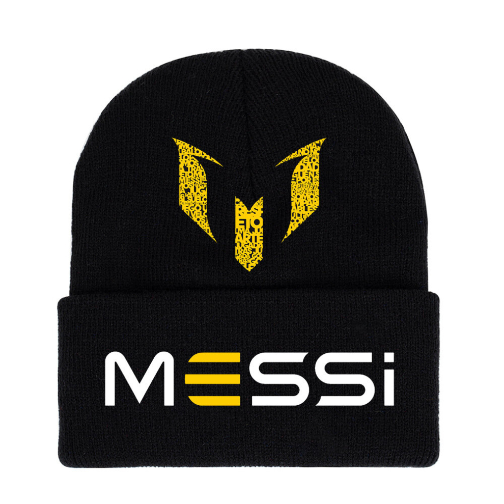 (Yellow) Messi Knitted Lionel Black Cap Unisex Round Top Hat Warm Daily Wear Fans Gifts