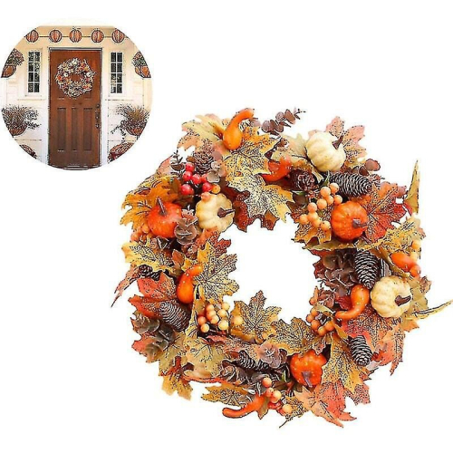 Artificial Fall Wreath With Pumpkin Bell And Berries For Halloween 2