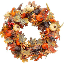 Artificial Fall Wreath With Pumpkin Bell And Berries For Halloween