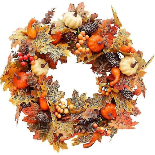 Artificial Fall Wreath With Pumpkin Bell And Berries For Halloween