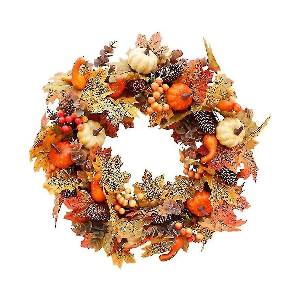 Artificial Fall Wreath With Pumpkin Bell And Berries For Halloween