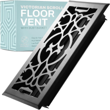 Victorian Scroll 2x12 Inch Decorative Floor Register Vent with Mesh Cover Trap, Matte Black
