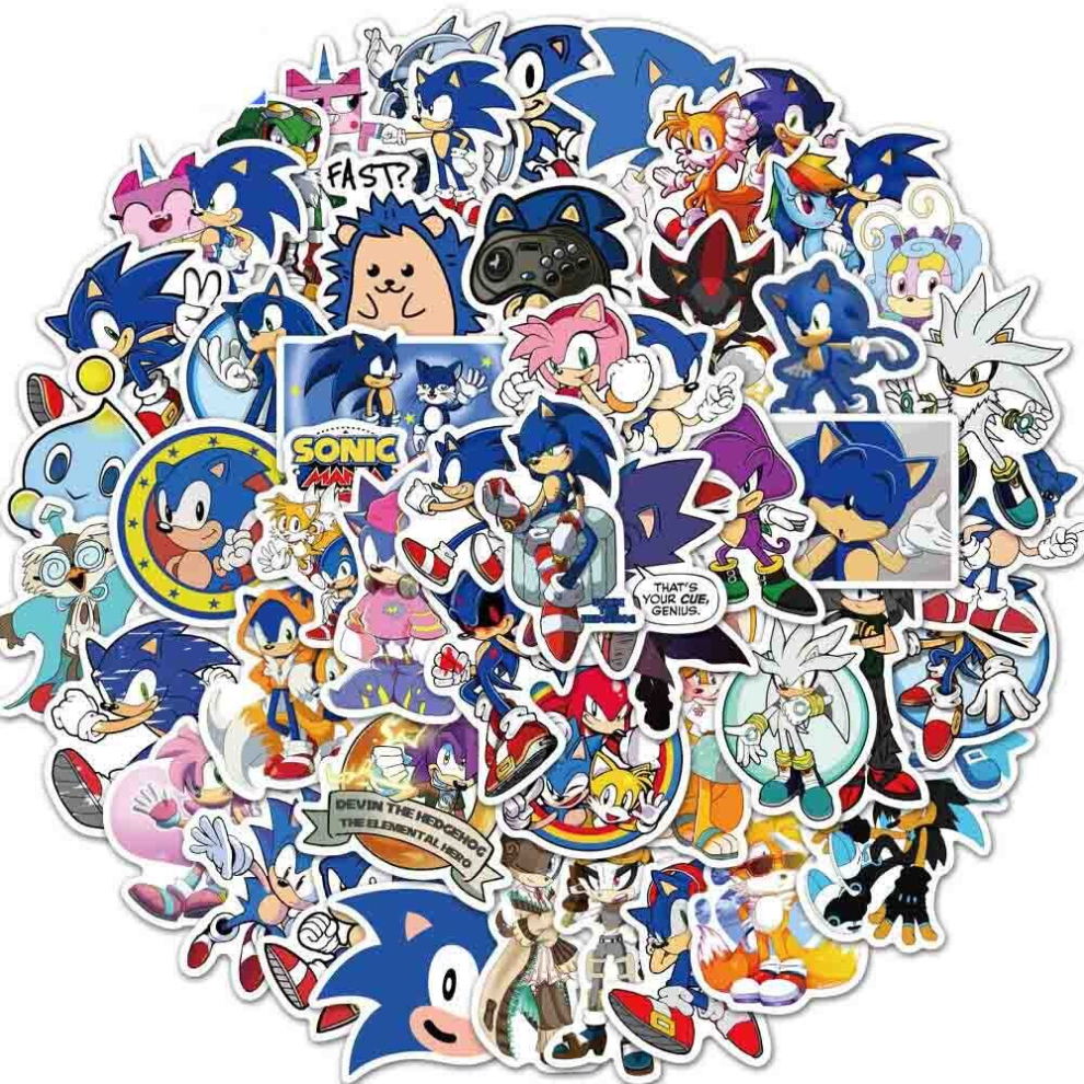 50Pcs Sonic Stickers Laptop Skateboard Travel Luggage Stickers Decals