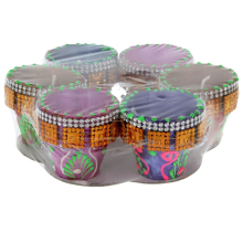 (Purple, Pink & Gold) Indian Clay Diya Diwali Wax Candle Lamp Pot