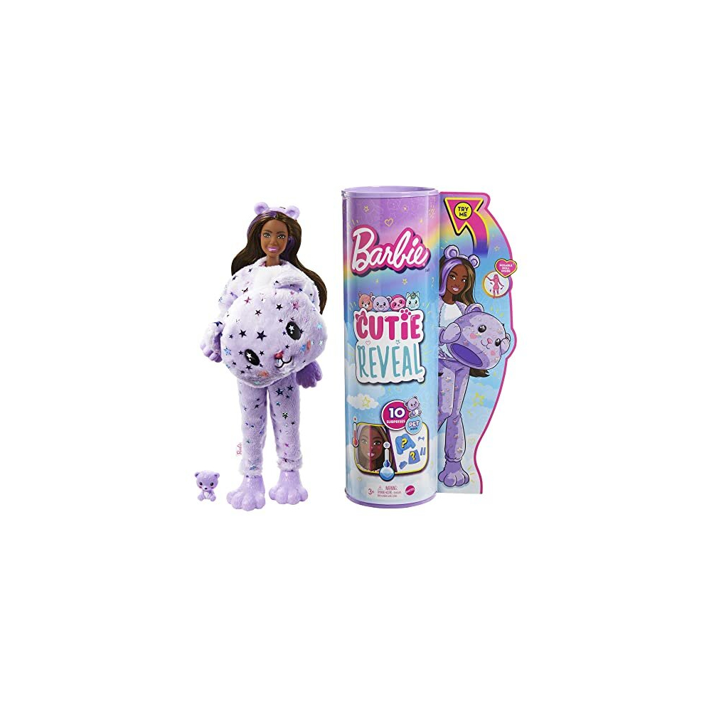 Barbie Cutie Reveal Fantasy Series Doll with Teddy Bear Plush Costume & 10 Surprises Including Mini Pet & Color Change, Gift for Kids 3 Years & Older