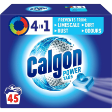 Calgon 4-in-1 Water Softener Tablets Washing Machine Cleaner Removes Odours Limescale Residue Deep Clean Units 45 Tablets Size L Pack of 45