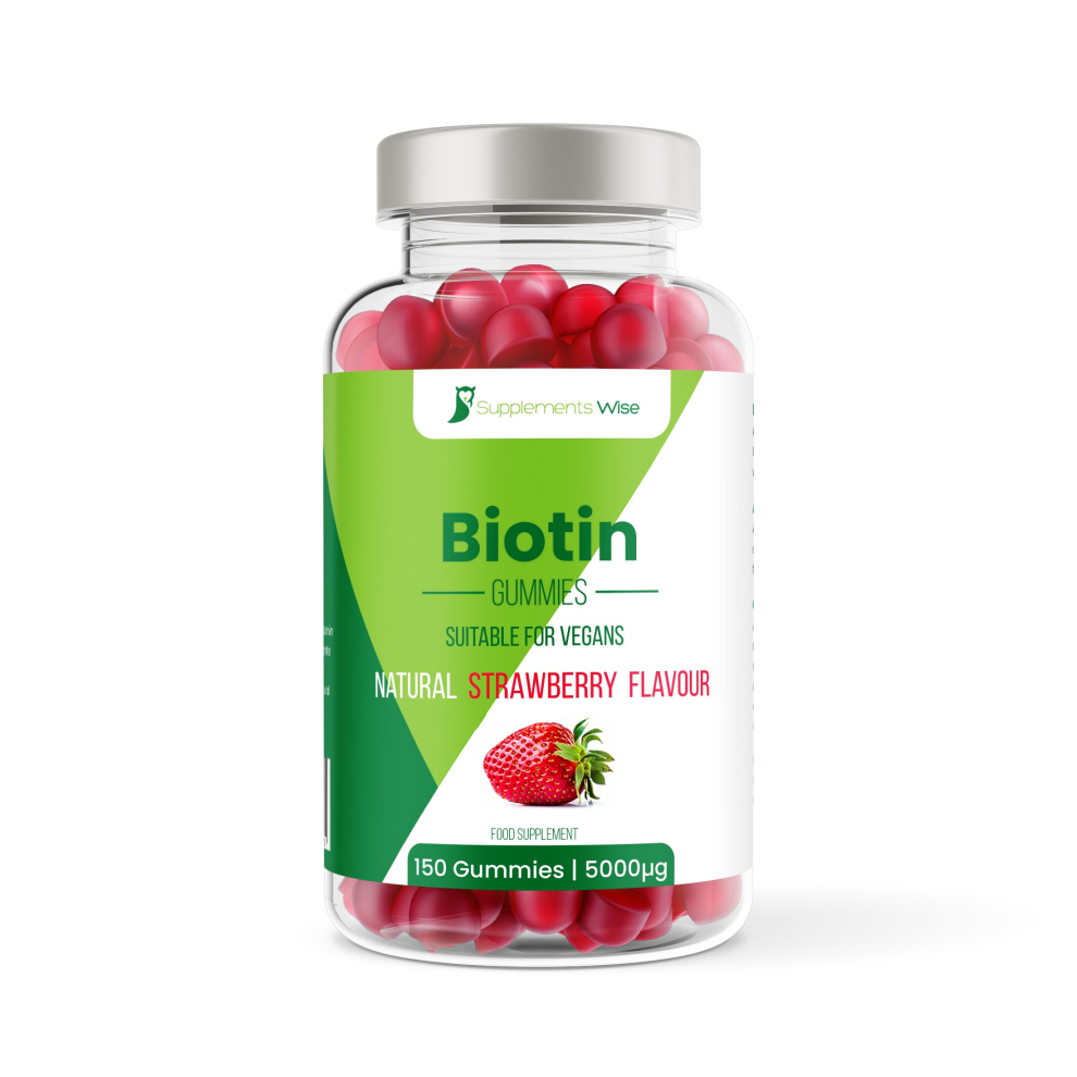 Biotin Gummies 150 x 5000ug for Hair, Skin & Nails Strawberry Flavour