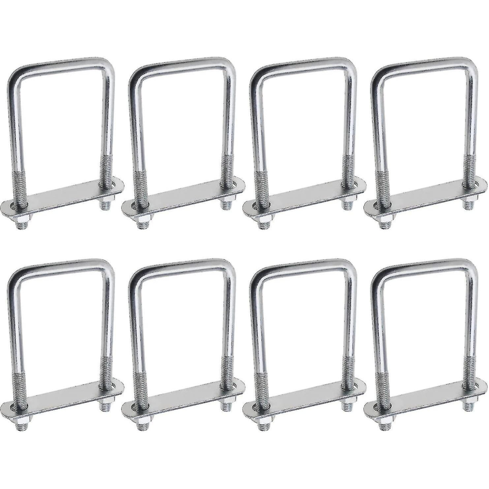 8Pcs Multipurpose Square U-Bolts With Plate And Nut Holders Trailer Roof Bolts 20X60x120mm M10 Thread Silver 9444929390568