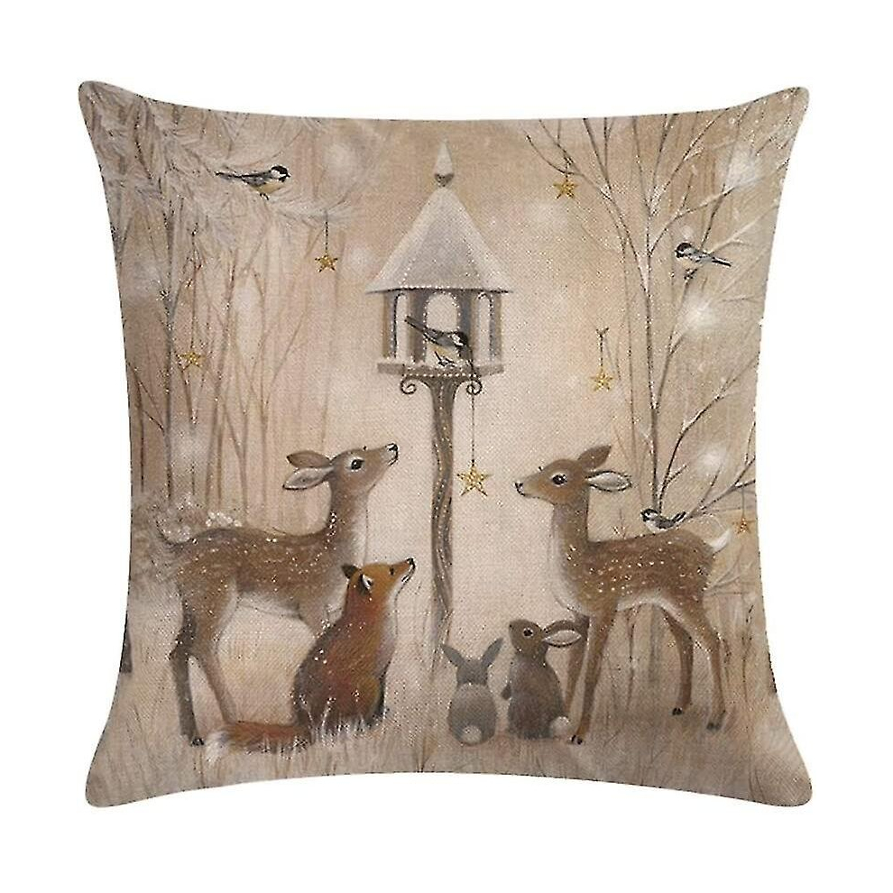 Cotton Linen Cushion Cover Christmas Print 45x45cm Pillow Case Deer Snowman Printed Sofa P-image-OPC-PCQ2MT7-NEW