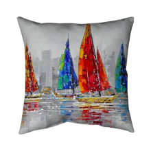 26 x 26 in. Colorful Boats Near A Grey City-Double Sided Print Indoor Pillow
