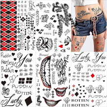 Large-size Tattoos For Suicide Squad Joker Harley Quinn, 5 Sheets Temporary Tattoos Stickers For Harley Quinn Joker Perfect For Halloween Cosplay Cost