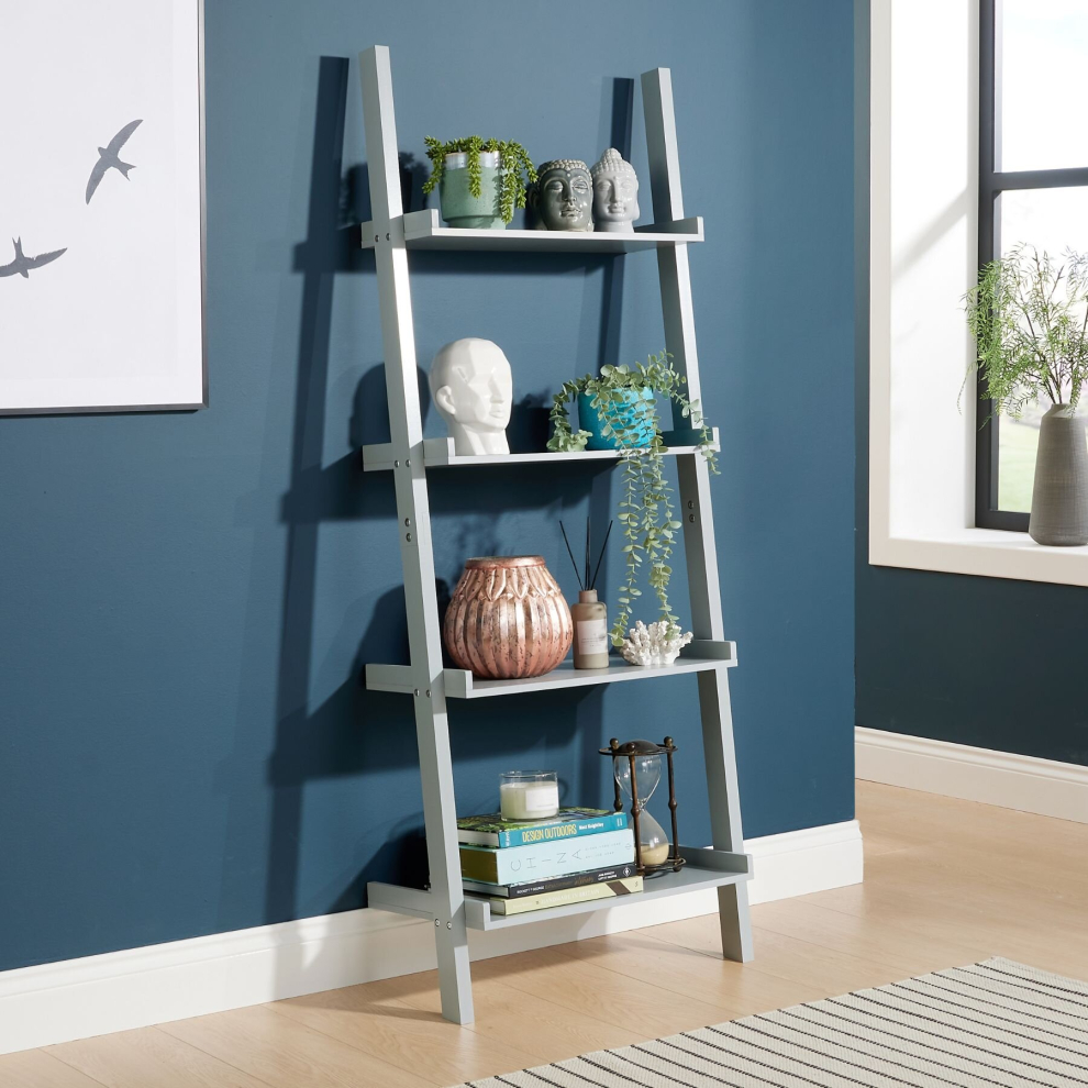 (Grey) Home Source 4 Tier Ladder Storage Shelf