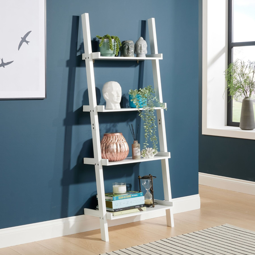 (White) Home Source 4 Tier Ladder Storage Shelf