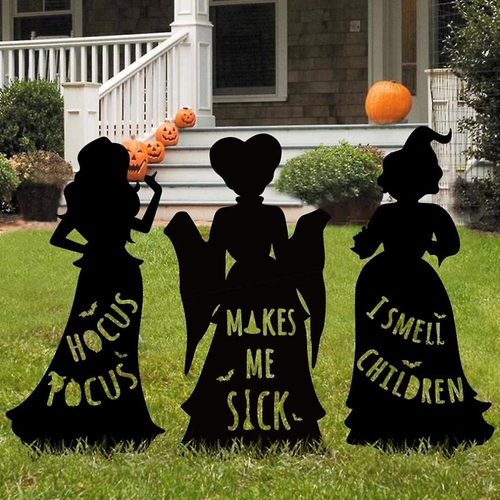 Halloween Decorations Outdoor, 3 Extra Large Black Hocus Pocus Witches, Halloween Silhouette Yard Signs With Stakes, Thick Corrugated Plastic, Outside