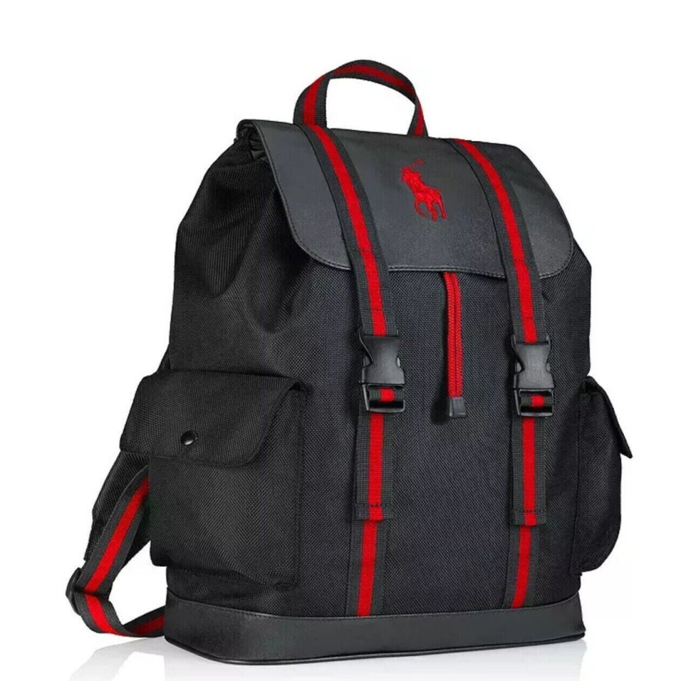 RALPH LAUREN POLO  BLACK + RED HOLDALL- RUCKSACK- TRAVEL BAG