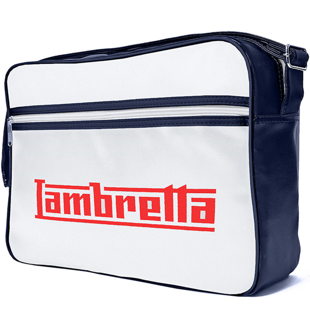 (One Size, Navy/White) Lambretta Retro Flight Faux Leather Zipped Cross Body Satchel Bag