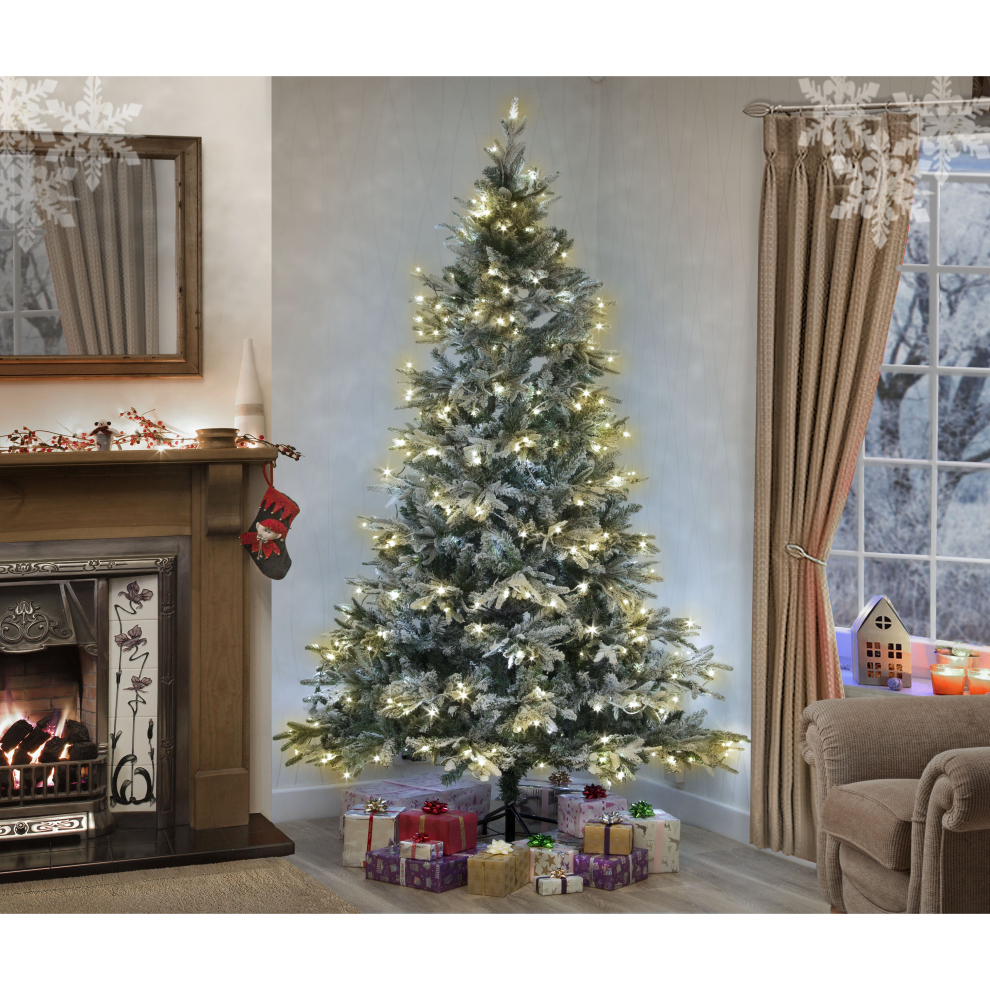 Garden Store Direct (150Cm (5Ft)) Snow Covered Christmas Tree Luxury Lapland Fir - Prelit - Warm White Green