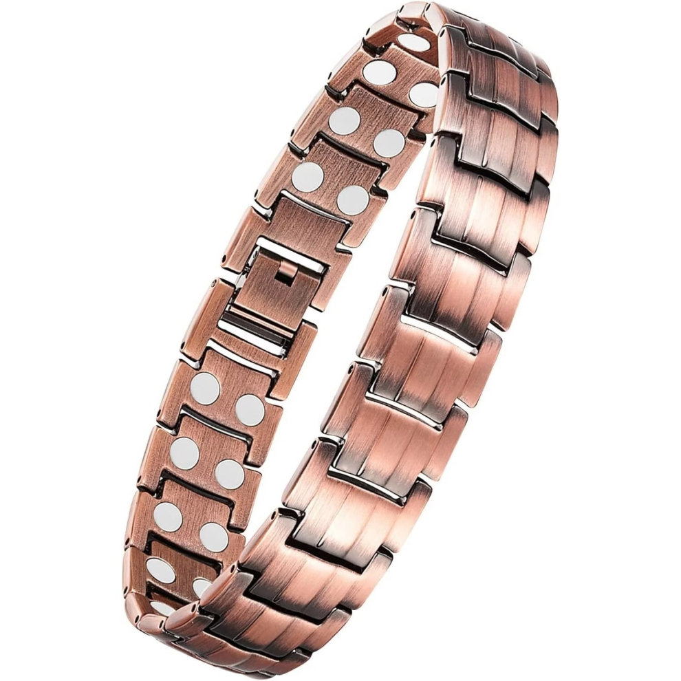 Rayches Copper Bracelets For Men,Magnetic Wristbands Bracelet With Double Row Strength Magnets Brown