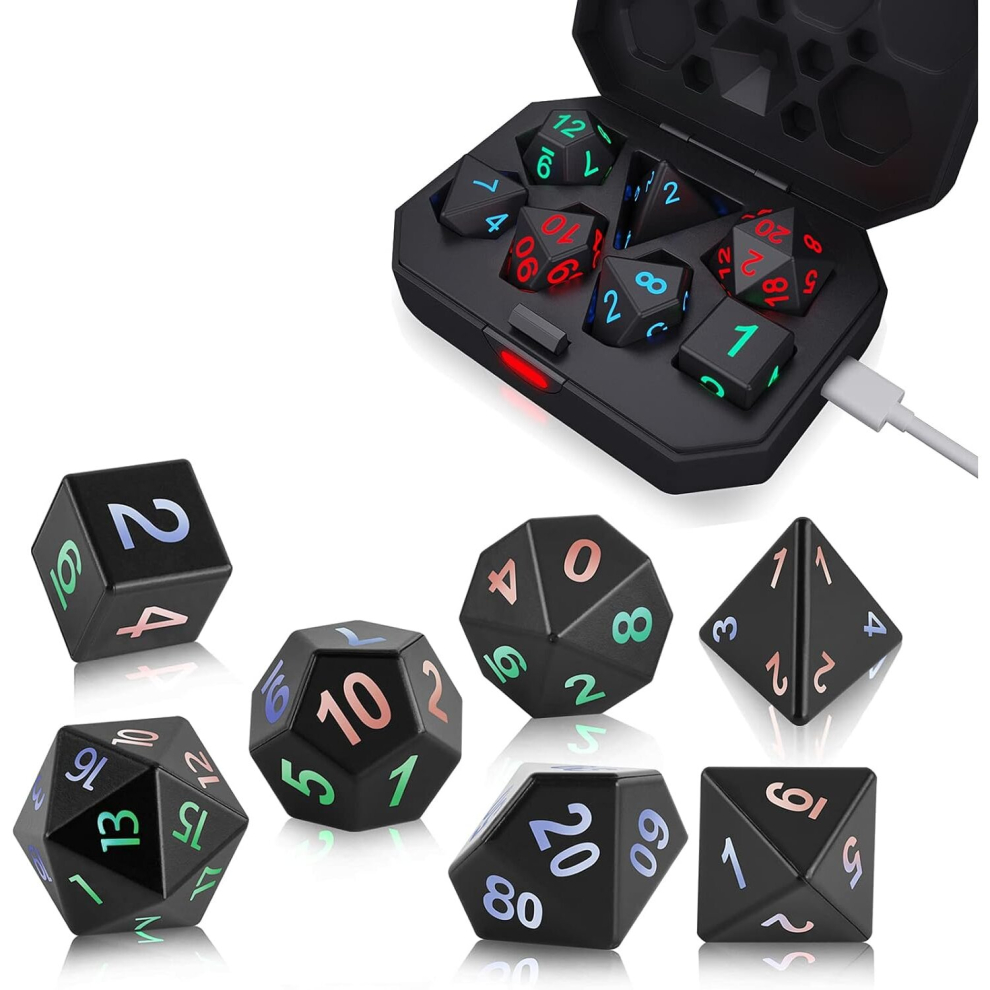 Light Up DND Dice Set for Dungeon and Dragons, 7 Pcs Glowing Polyhedral Dice with Charging Box