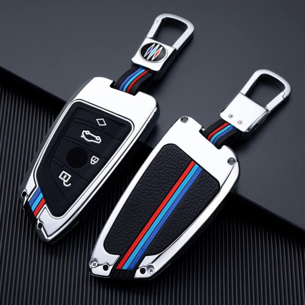 Zinc Alloy Car Key Cover Cases for bmw 2 3 5 7 Series 6GT X1 X3 X5 X6 360Â¡Ã£ Water Proof Protect with Fluorescence (4 Buttons B, Silver)