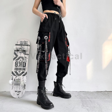 Cargo Pants 2023 Harem Pants Fashion Punk Pockets Jogger Trousers With Chain Harajuku Elastics High Waist Streetwear