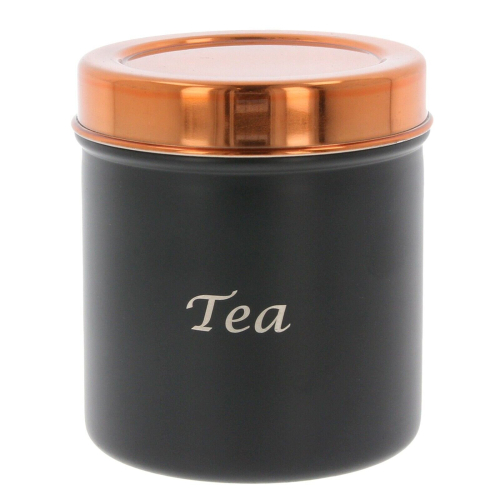 Tea Coffee Sugar Canisters Black Copper 3pc Storage Jars Pots Metal 1