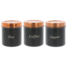 Tea Coffee Sugar Canisters Black Copper 3pc Storage Jars Pots Metal
