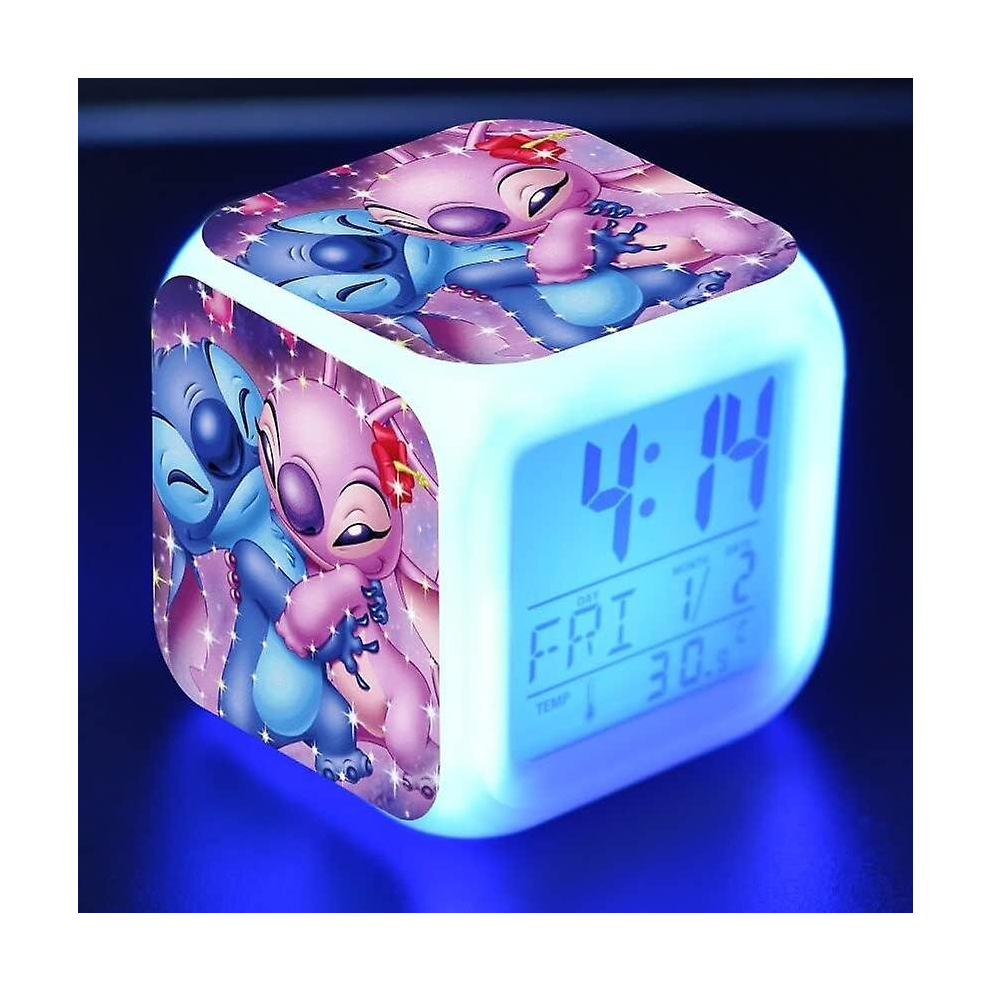 Stitch Anime Led Digital Alarm Clock For Girls - Cute Size, 8cm,3 Inch, 7 Colors Change, Temperature, Perfect For Girls Bedroom
