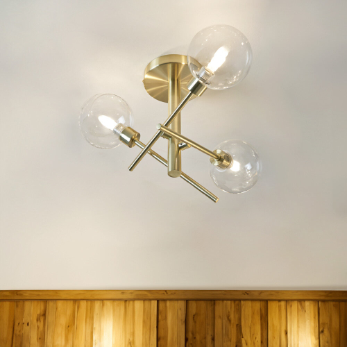 Litecraft Supa Ceiling Light Semi Flush 3 Arm With Shades - Brass 1