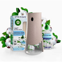 Air Wick Aerosol-Free Automatic Air Freshener Spray Kit Fresh Cotton 1 Gadget 1 Refill 2 AA Batteries 24x7 Active Fresh Odour Packaging may vary