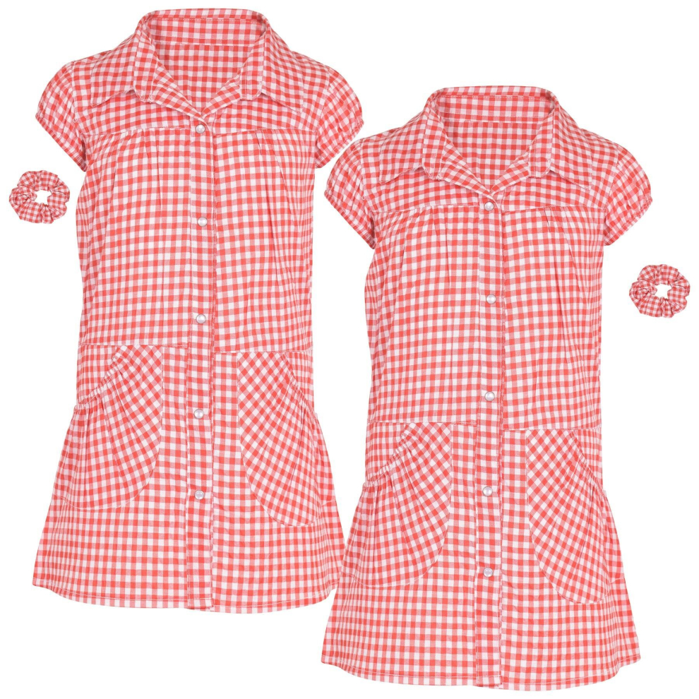 (7-8 Years, Red) Girls School Dress Pack Of 2 Check Print Dresses