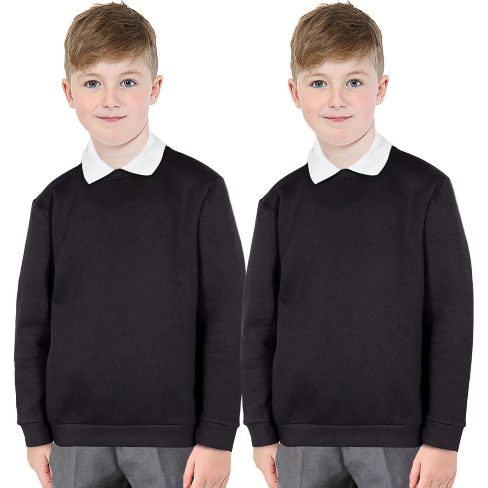 (13-14 Years, Black 2 Pack) Girls Boys School Uniform 2 Pack Jumper Sweatshirt