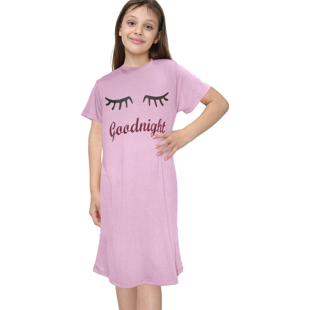 (13 Years, Good Night Baby Pink) Girls Night Dress Nightgown Sleepwear Nightie 5-13