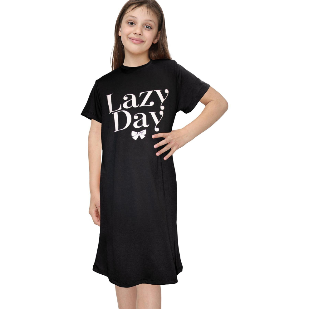 (13 Years, Lazy Day Black) Girls Night Dress Nightgown Sleepwear Nightie 5-13