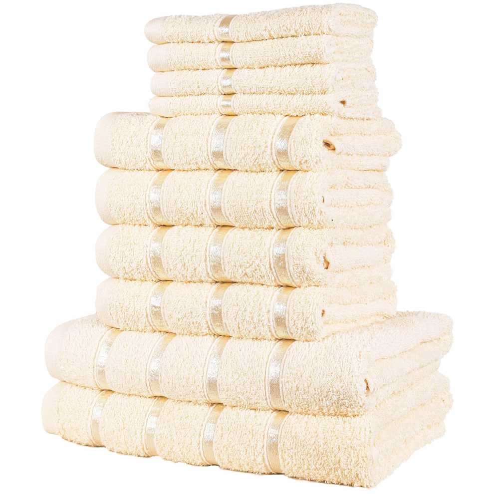 (10 Piece Set, Cream) Luxurious Bath Towel, Hand Towel & Face Towel Sets