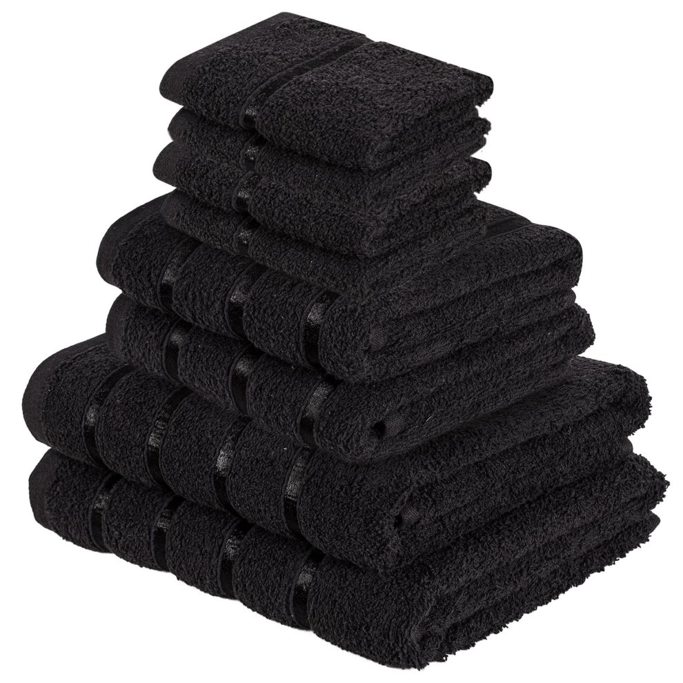 (8 Piece Set, Black) Luxurious Bath Towel, Hand Towel & Face Towel Sets