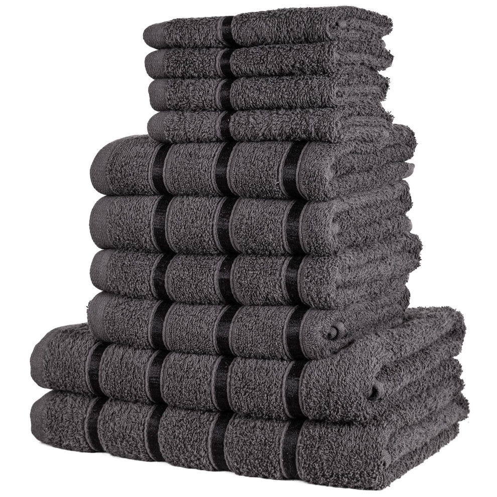 (10 Piece Set, Charcoal) Luxurious Bath Towel, Hand Towel & Face Towel Sets